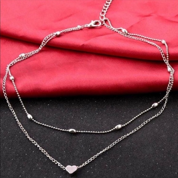 💛Silver heart layered choker with dotted ch… - Picture 2 of 4